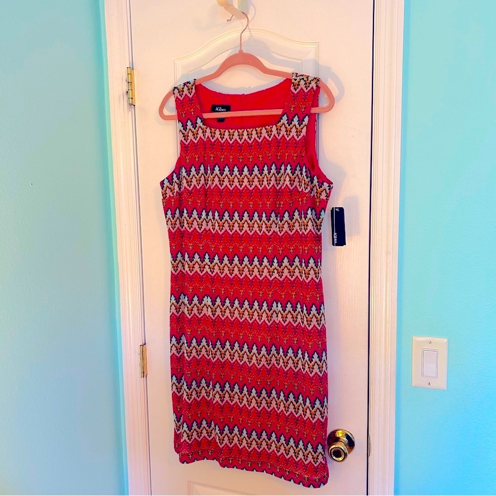 Hot pink zig zag design knit dress by AGB Dress. Size 14. NWT.